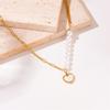 Gold Plated Stainless Steel Pearl and Heart Pendant Necklace for Women