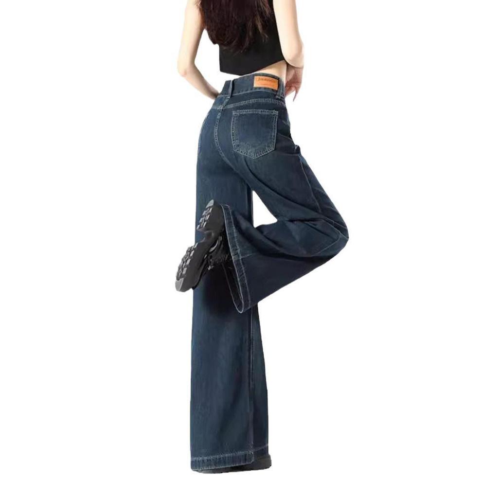 Женские ретро джинсы с высокой талией и широкими штанинами в пол, осень 2025