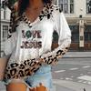 Leopard Print Print Women Tshirts Ladies Tops Long Sleeve V-neck Pullover Femme T-shirts T Shirt For Women