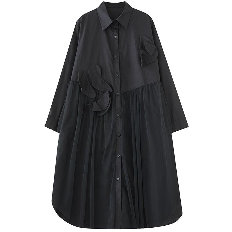 Long Sleeve Plus Size Cotton Mesh Vintage New In Dresses for Women Casual Loose Spring Autumn Shirt Dress