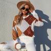 Vintage Fashion Elegant Casual Autumn Women's Round Neck Pullover Knitted Diamond Sweater Women
