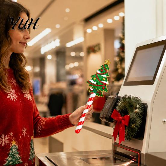 Decorative Card Swiping Tool Christmas Tap-to-Pay Wand, Candy Cane Handle Credit Holder, Cute Contactless Payment Wand Santa Snowman Tree Gingerbread