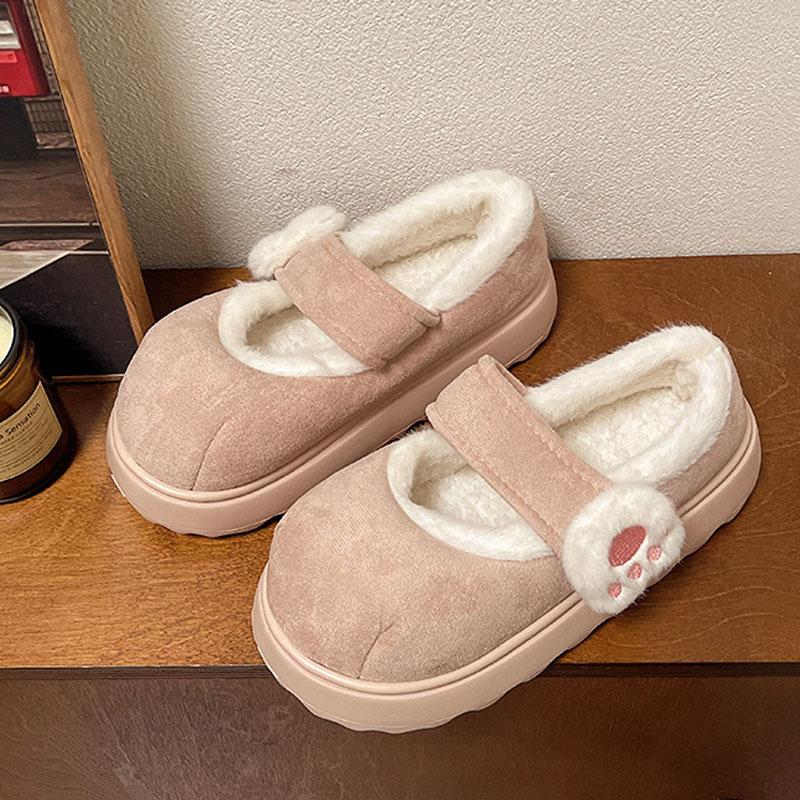 Женская хлопковая обувь осень-зима милый кот пушистый плюш теплая домашняя обувь фланелевые тапочки на липучке EVA платформа домашние ботинки