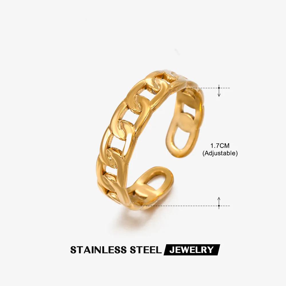 1Pcs Stainless Steel Geometric Chain Hollow Ring For Women Trendy Simple Personality Open Ring Waterproof Jewelry Accessories