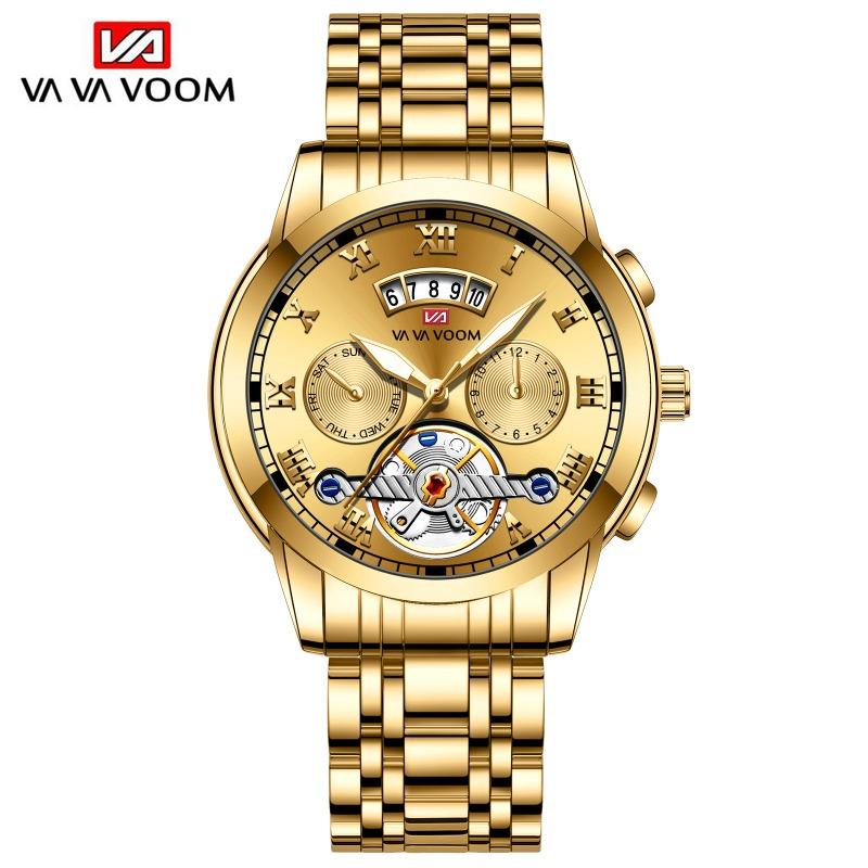 Часы tourbillon из нержавеющей стали, неавтоматические, механические, многофункциональные, деловые, со светонакопителем, водонепроницаемые, мужские