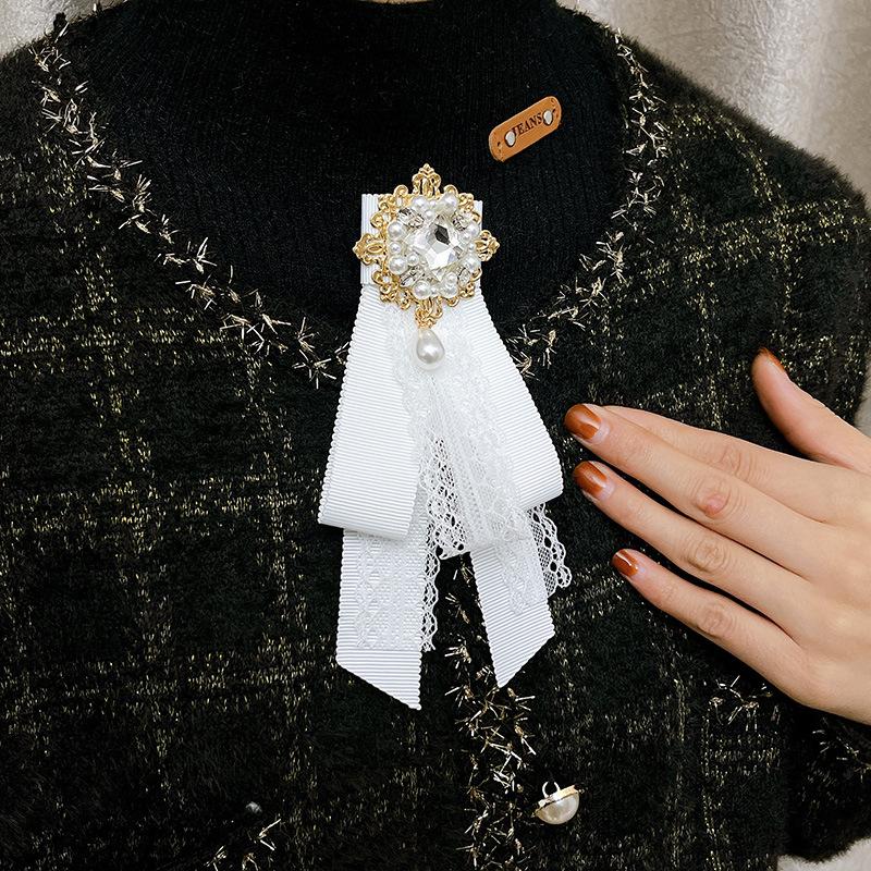 Корейская винтажная черная кружевная брошь-бант, галстук для рубашки, корсаж, женская траурная брошь, булавки для воротника, аксессуары для выреза в стиле колледжа