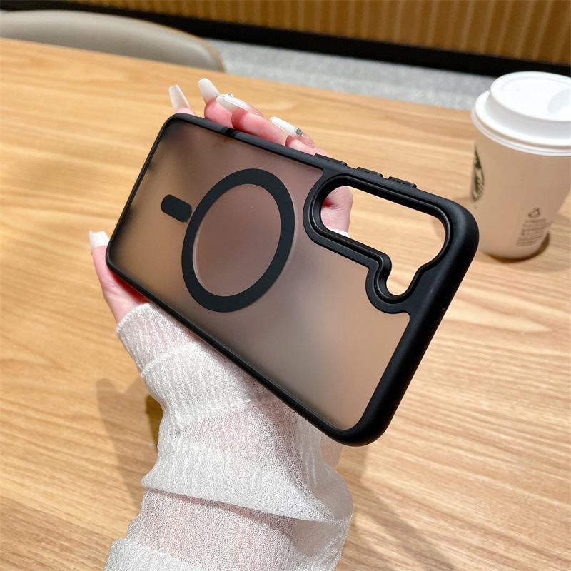 Магнитный матовый акриловый чехол для телефона Samsung S25: Ощущение кожи для S24 Ultra & 23 Plus