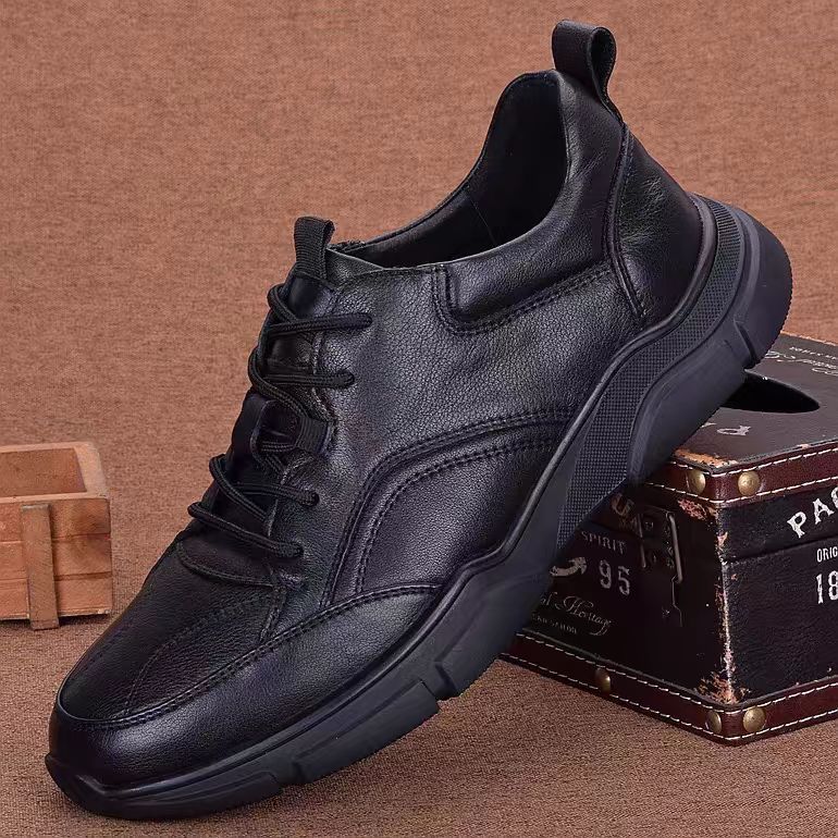 Genuine leather autumn breathable winter velvet first layer cowhide men's casual leather shoes soft leather soft sole sports shoes