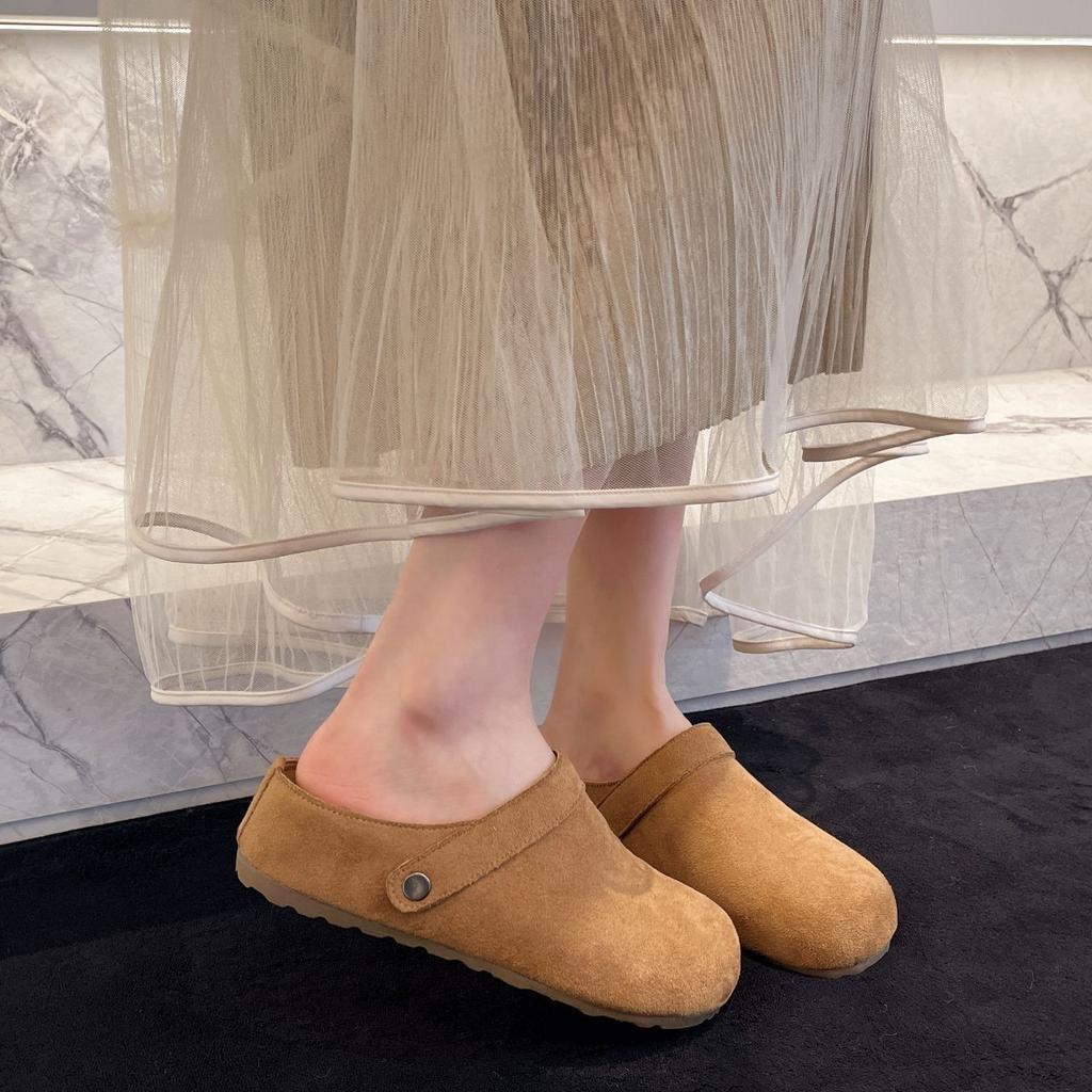 Baotou Half Slippers Women's Outer Wear 2025 New Fashionable Versatile One-pedal Thick-soled Non-slip Retro Baotou Slippers Women