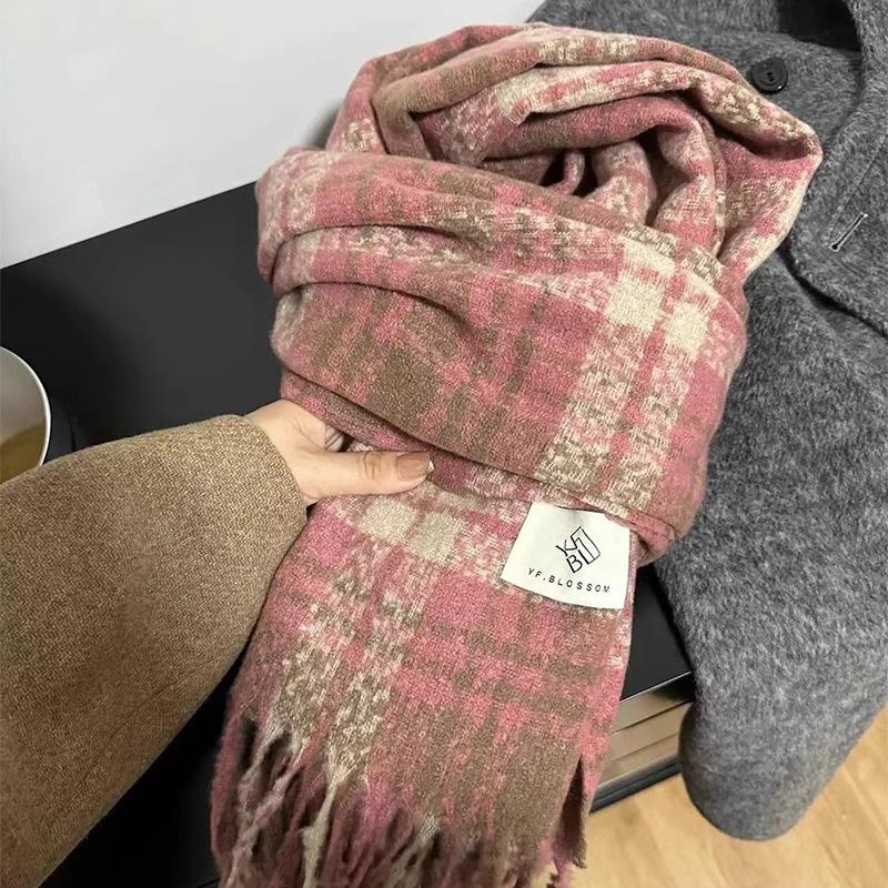 Зимний шарф для женщин 2024 года, новый высококачественный шарф с сушеной розой и сиренью в сетке, корейский выпуск, универсальный утеплитель для шеи для мужчин