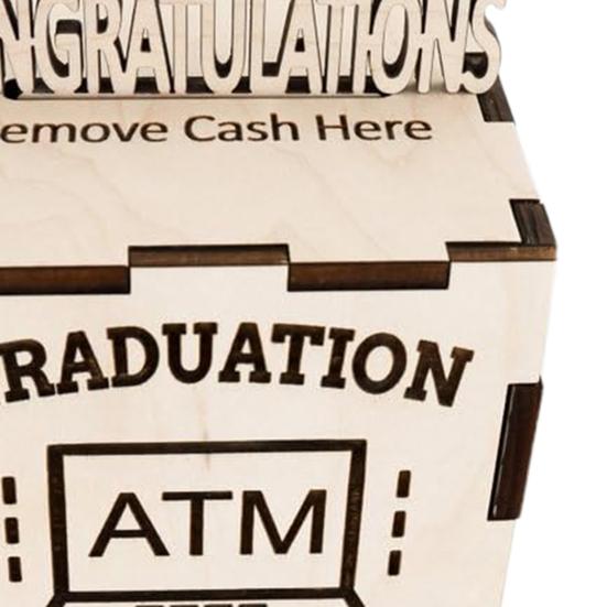 Yousheng Wooden Graduation Money Gift Box ATM Cash Container Piggy Bank Congratulation Card Holder Money Saving Jar Grad Party Desktop Decoration