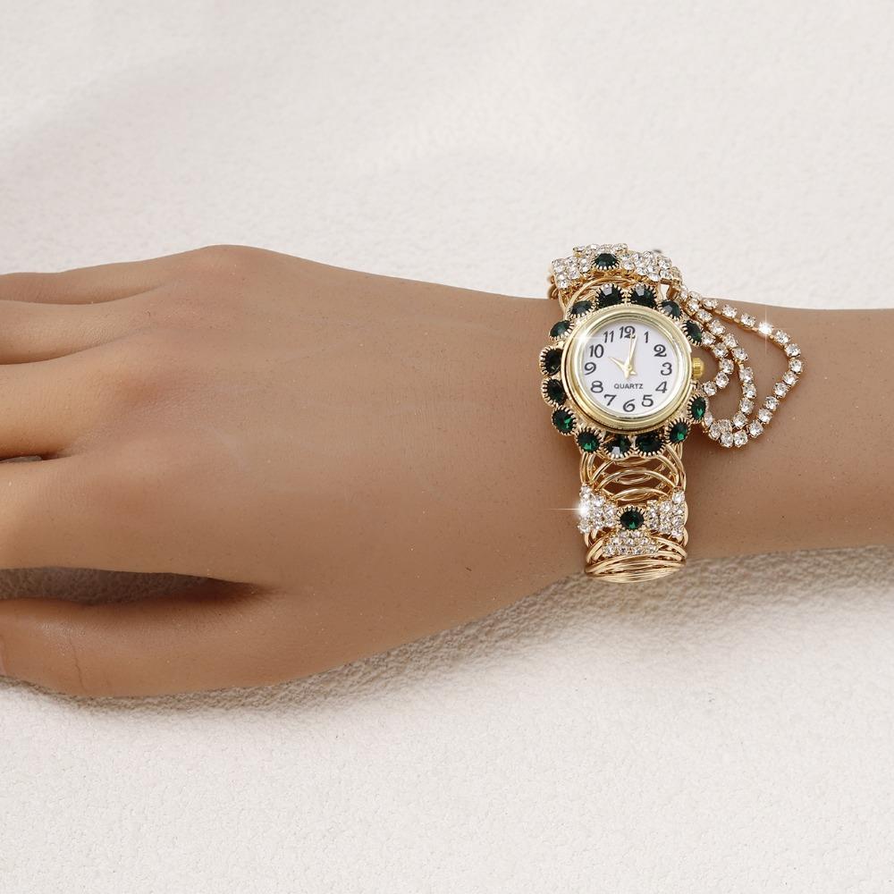 Vintage Quartz Zircon Wrist Watch Elegant Open Bangle Watches Personality Crystal Watches  Women