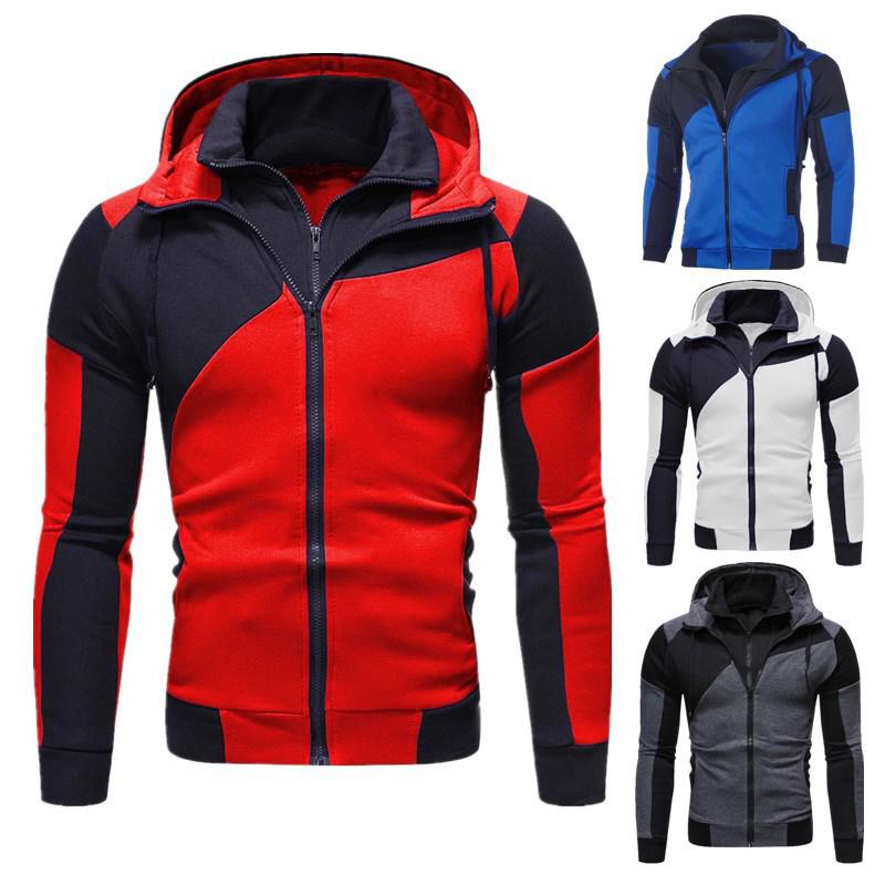 Men's Color-Block Double Zipper Hoodie – Casual Sportswear