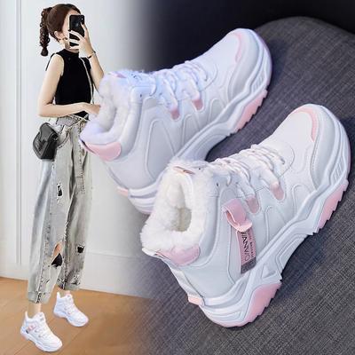 Модные зимние женские ботинки 2024 года, новые модные спортивные туфли на шнуровке, корейские женские высокие теплые повседневные туфли из хлопка