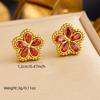 Gold Plated Stainless Steel Multicolor Flower Crystal Jewelry Set (necklace + Earrings) for Women