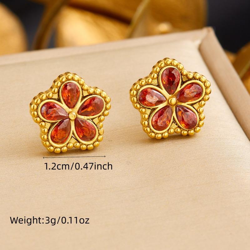 Gold Plated Stainless Steel Multicolor Flower Crystal Jewelry Set (necklace + Earrings) for Women