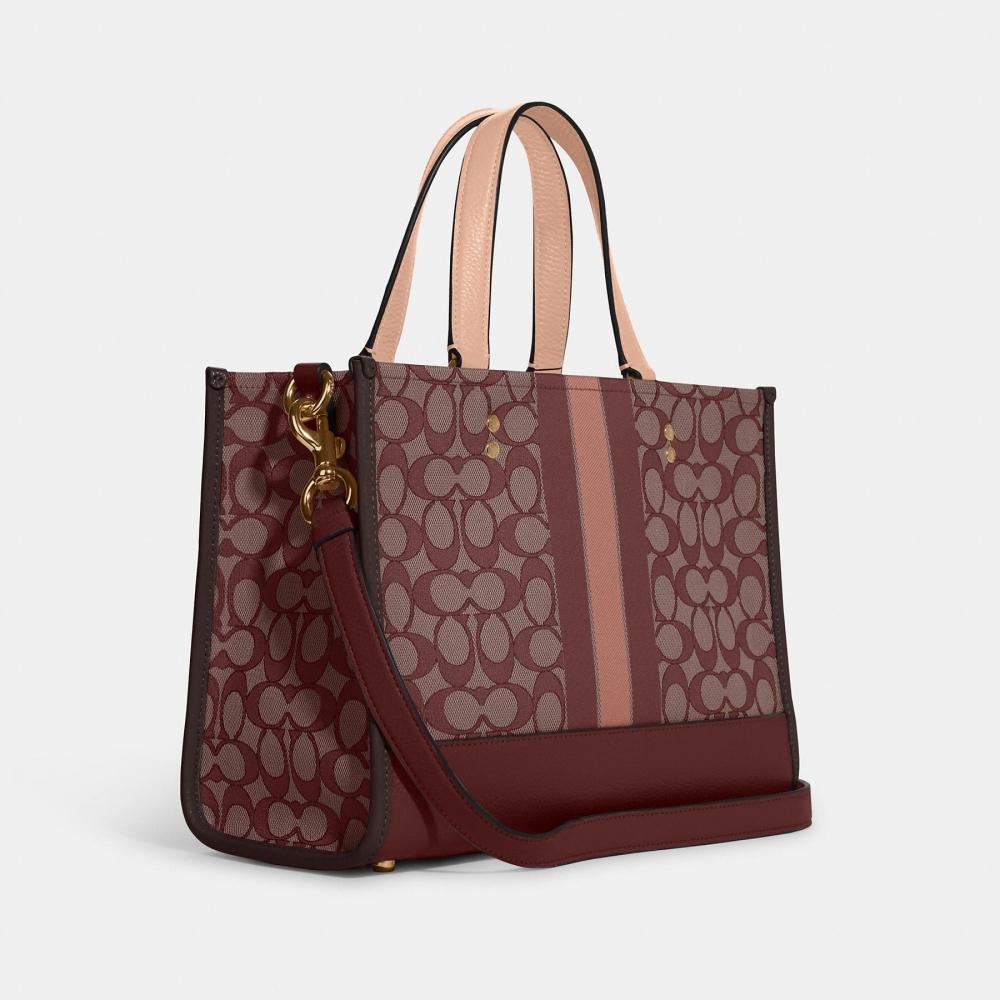 Coach Сумка Dempsey Carryall из фирменного жаккарда с полосками и нашивками Coach, серебристая, черная, дымчатая, черная, многоцветная