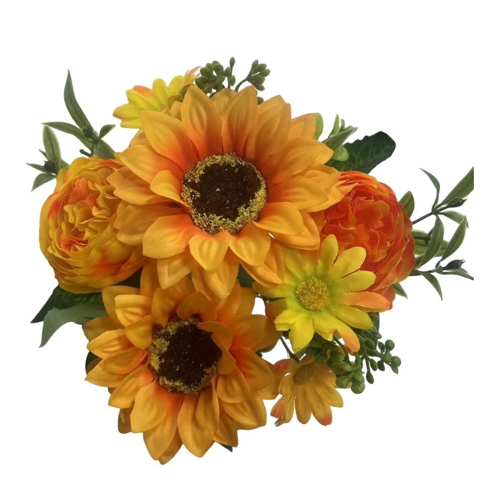 Multicolor Sunflower Artificial Flower Green Leaves DIY Faux Daisy Peony Flower Photo Props Accessories Simulation Sunflower