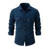 Spring Autumn Pockets Button Up Shirt Men's Washed Elastic Pure Cotton Men Long Sleeve Shirts
