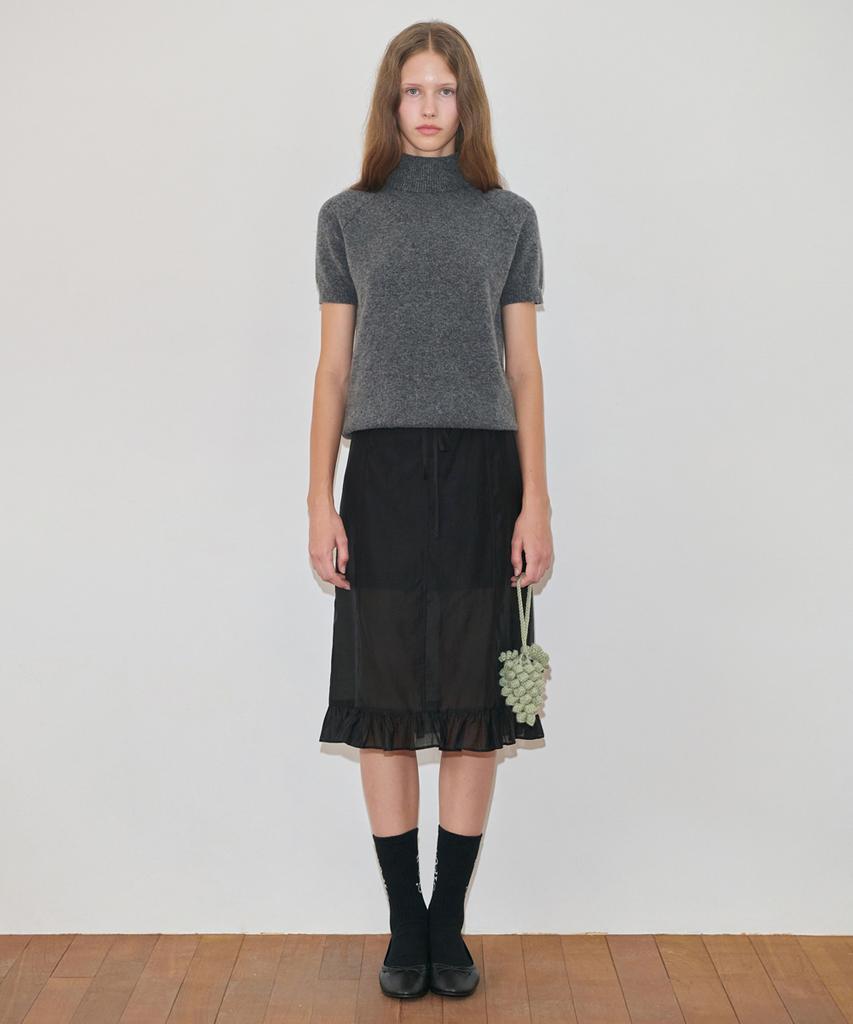 SINOON Rabbit Tie Half Sleeve Turtleneck Knit (Charcoal Gray)
