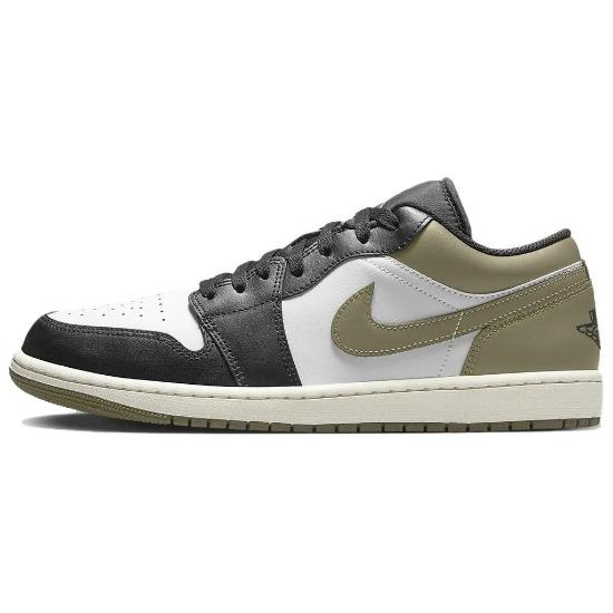 Кроссовки Air Jordan 1 Low Black Toe Medium Olive Unisex Green White 553558-092