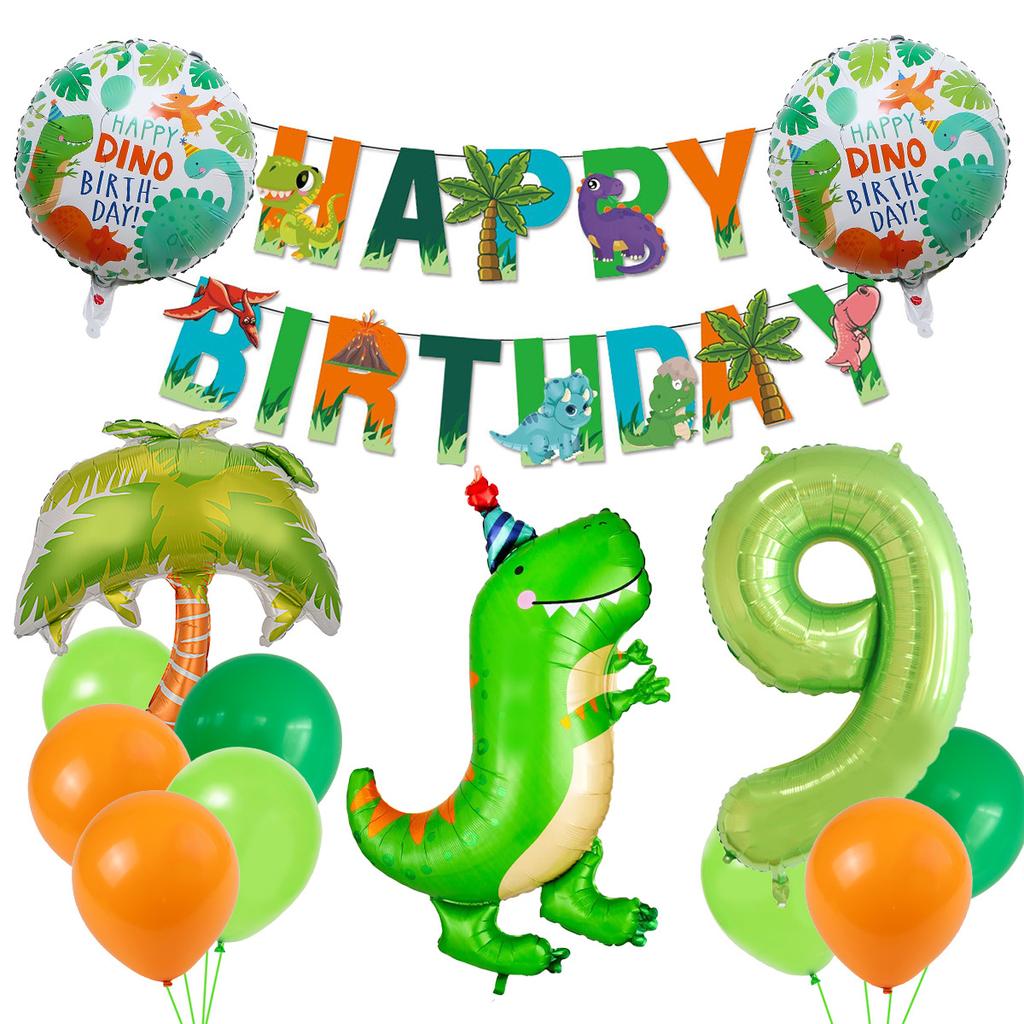 Dinosaur Theme Birthday Flag Green Dinosaur Aluminum Film Balloon Children'S Birthday Party Balloon Decoration