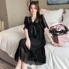 Летний Стиль Однотонное Кружевной Бант Сетчатый Придворный Стиль Принцессы Средней Длины Ночная Рубашка Пижама Одежда для Отдыха