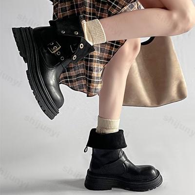 Женские кожаные ботинки для увеличения роста Осень Зима Пряжка-ремень Челси Удобные Винтажные Нескользящие Повседневные Туфли