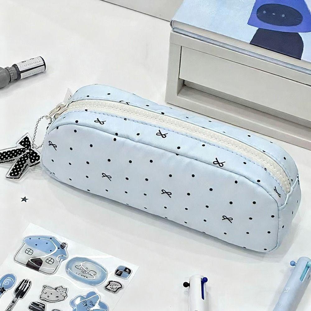 Large Capacity Pencil Case Polka Dot Bow Stationery Organizer School Supplies