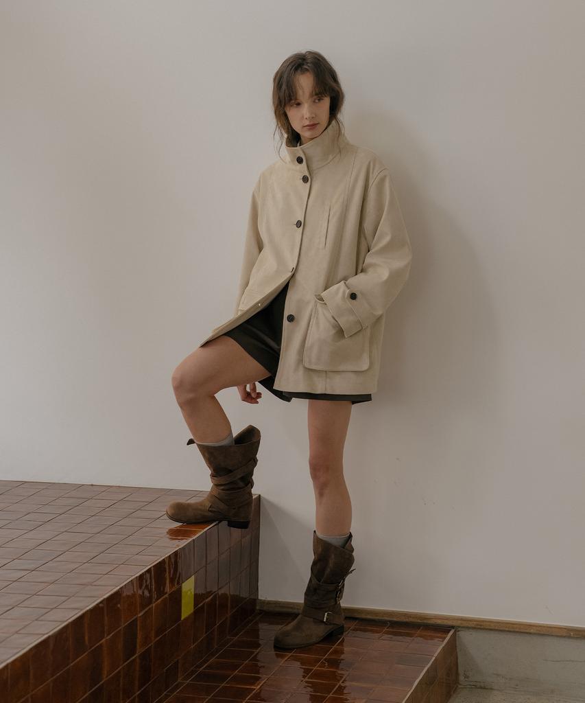 TILL I DIE Suede Utility Half Jacket [Tifa06Jk01]_Light Beige