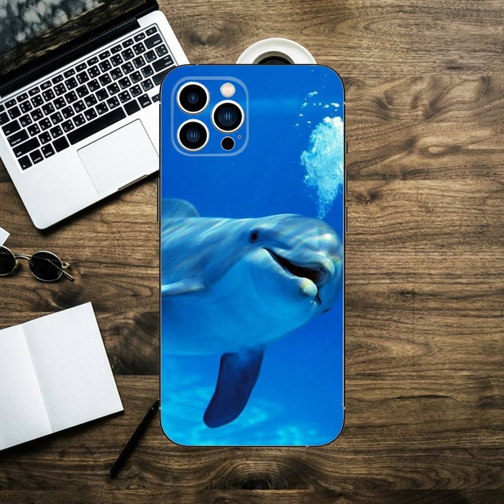Морское животное милый дельфин Чехол для телефона для iPhone 16,15,14,13,12,11,XS,XR,X,8,7,Pro,Max,Plus,mini Силиконовый Черный Чехол