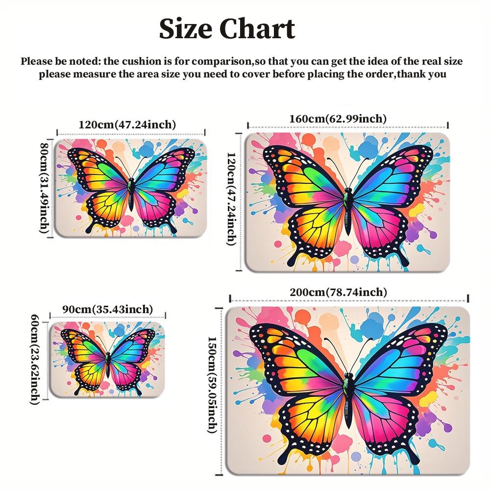 Colorful Rainbow Butterfly Paint Splash Area Rug, Non-Slip Soft Carpet for Living Room Bedroom, Vibrant Art Decor Floor Mat