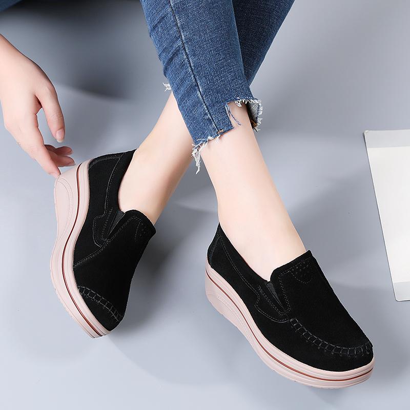 Женские туфли-лоферы на платформе, замшевые туфли, мокасины, повседневные туфли без застежек, минималистичные, на толстой подошве, увеличивающие рост, для мам