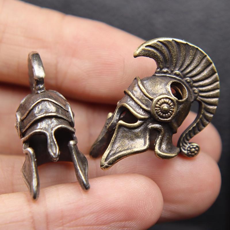 Outdoors EDC Tool Brass Spartan Roman Warrior Helmet Knife Beads Lanyard Pendant DIY Paracord Bead Woven Rope Bracelet Accessory