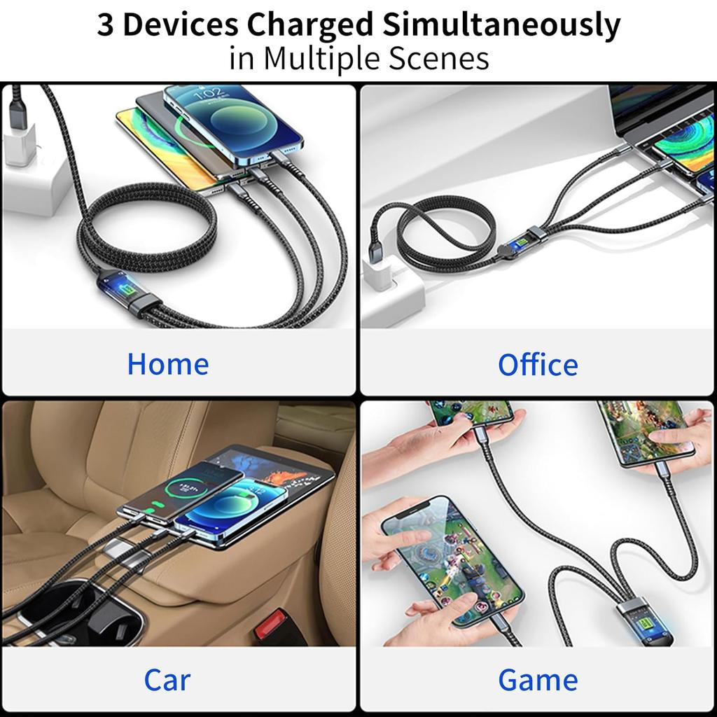 100 Вт сверхбыстрая зарядка USB C Type 3 в 1 кабель для передачи данных с подсветкой для iPhone Samsung Xiaomi Huawei шнуры для быстрой зарядки