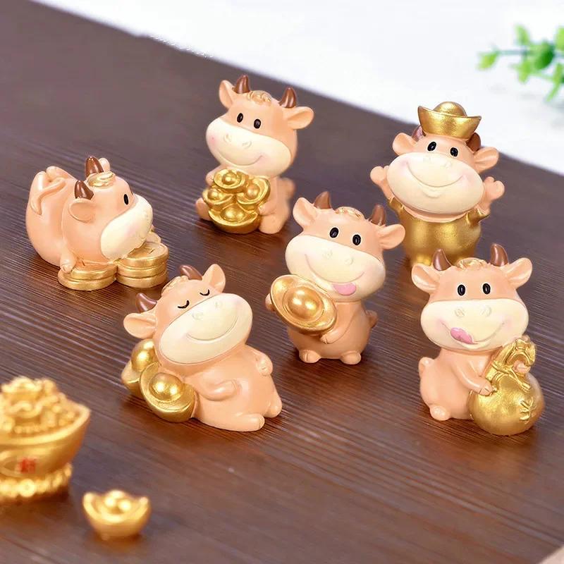 Home Decoration Accessories Micro Cattle Family Figurine Resin Ornaments Miniature Model Mini Animal Statue Bonsai Decoration