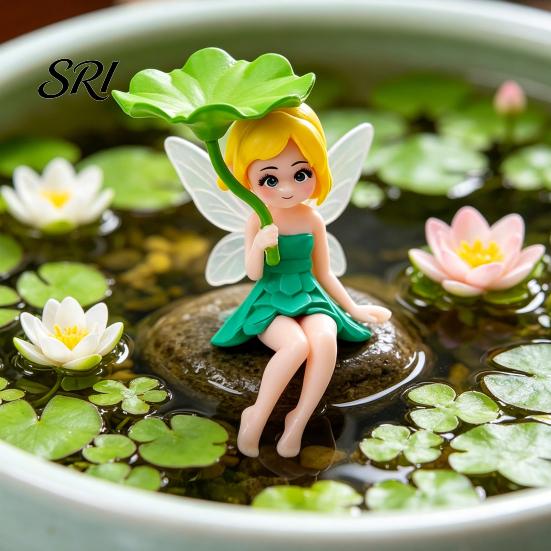 Fairy Garden Decor Miniature Figurines Little Girls Ornaments with Lotus Leaf for Small Decoration Flower Pot Moss Landscapes Home Desk Shelf Car