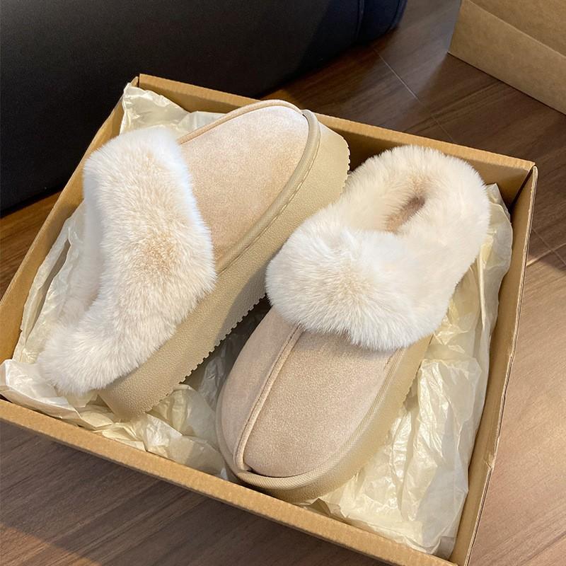 Thick-soled Cotton Slippers Women's Winter 2025 New Fashion Outer Wear Warm Plush Thickened Fluffy Slippers Snow Boots