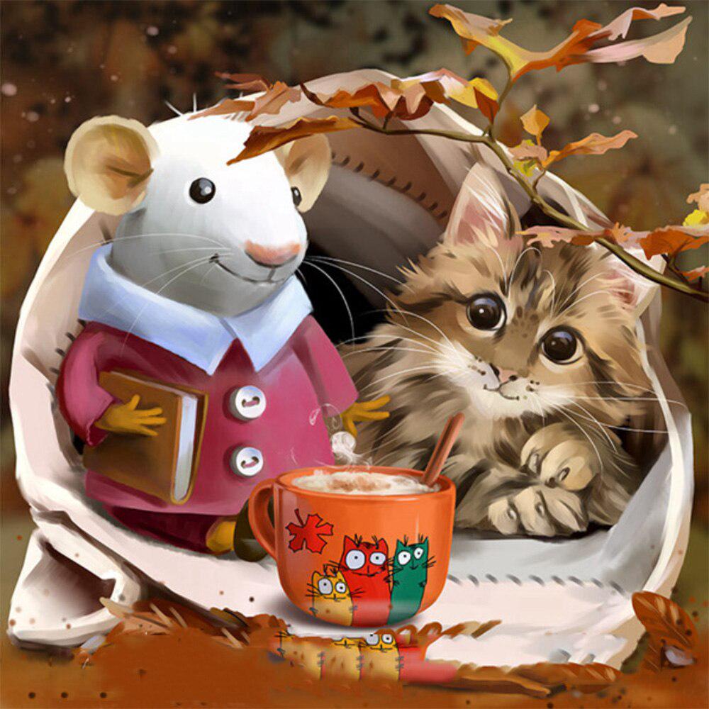 Рукоделие, алмазная живопись, милые мыши, кошки, полная круглая дрель, стразы, вышивка крестиком, алмазная вышивка, украшение дома