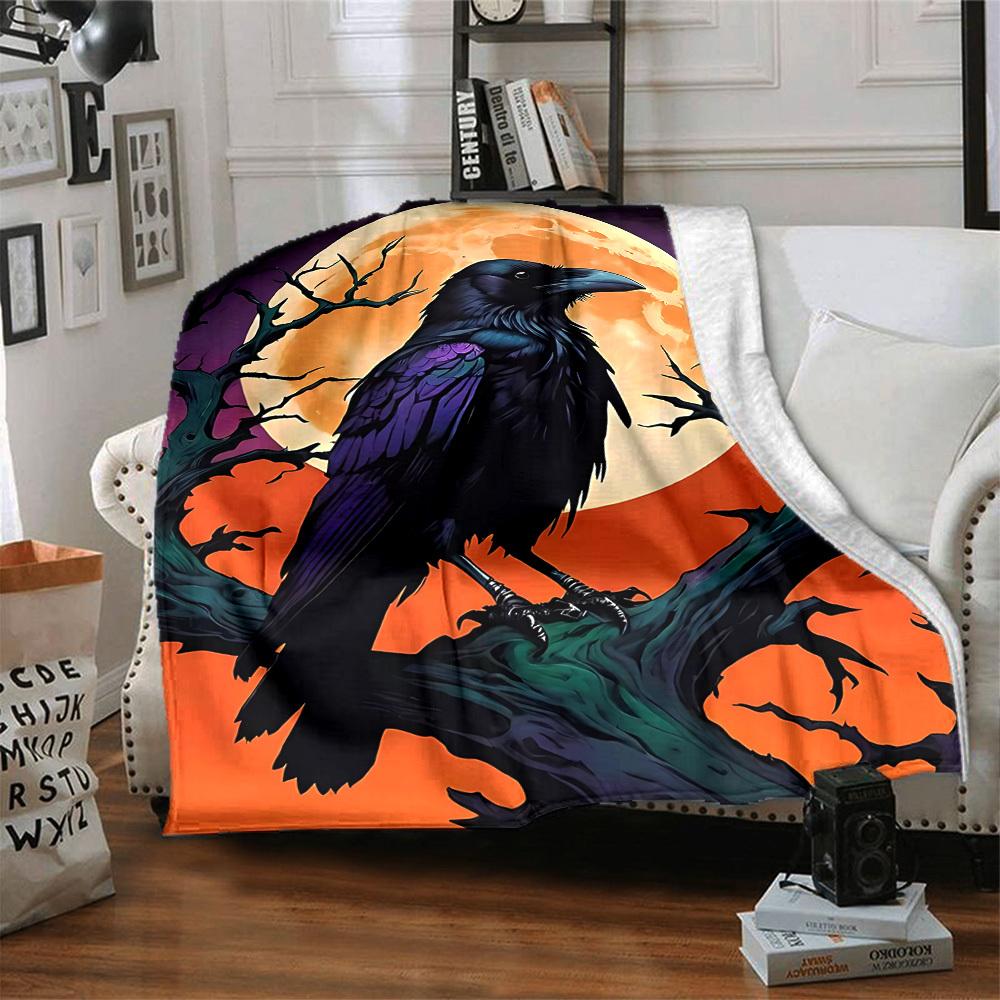 1pc Moon Raven Lightweight Flannel Blanket, Comfortable and Warm Blanket, for Office and Camping Sofa Bed, Livingroom197