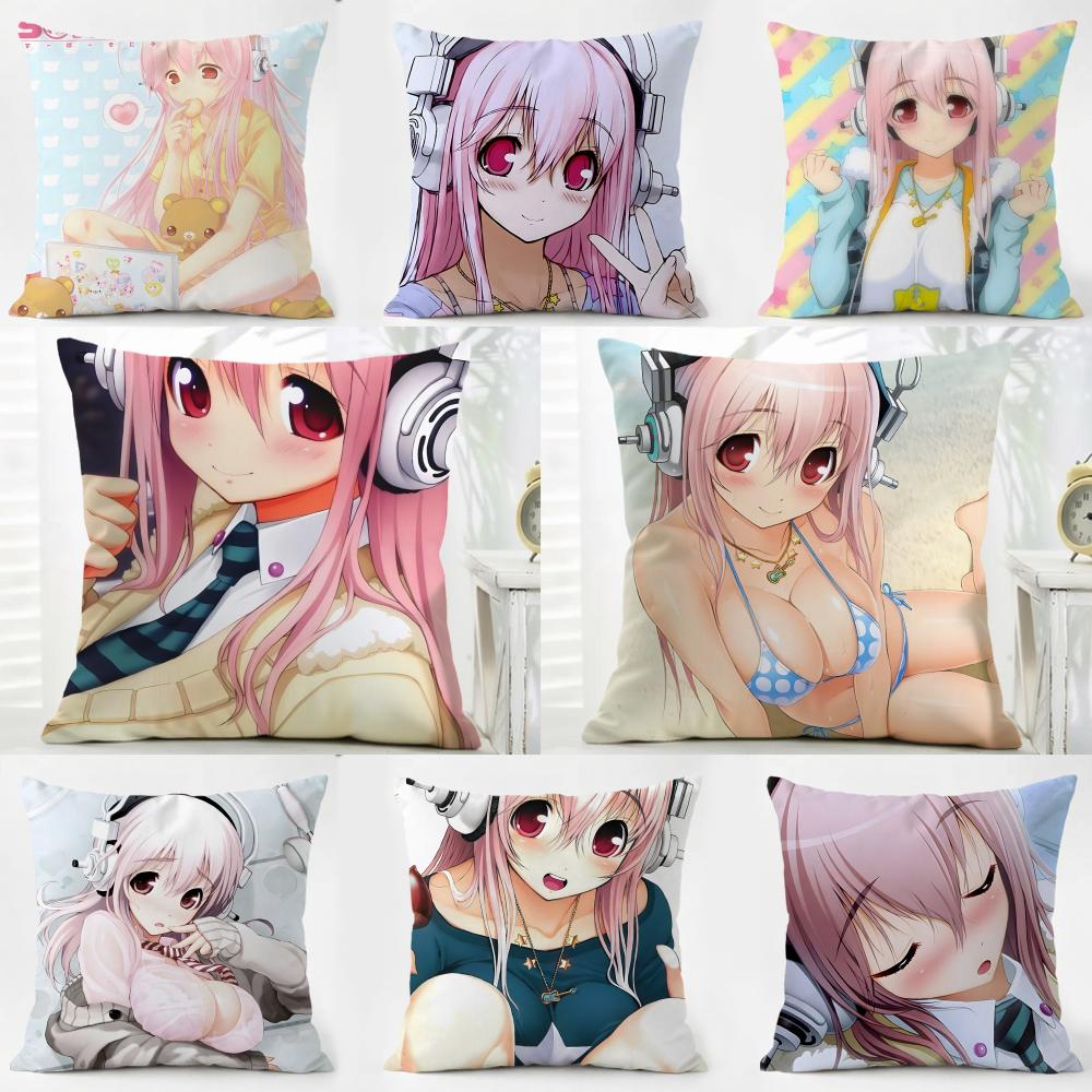 SSuper Sonico Cushion Cover Pillow Case Soft Friendly Fabric Concealed Zipper