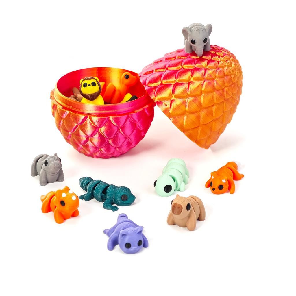 20PC 3D Printed Animal Figurines Set With 4.9 Inches Dragon Egg Articulated Flexible And Exquisitely