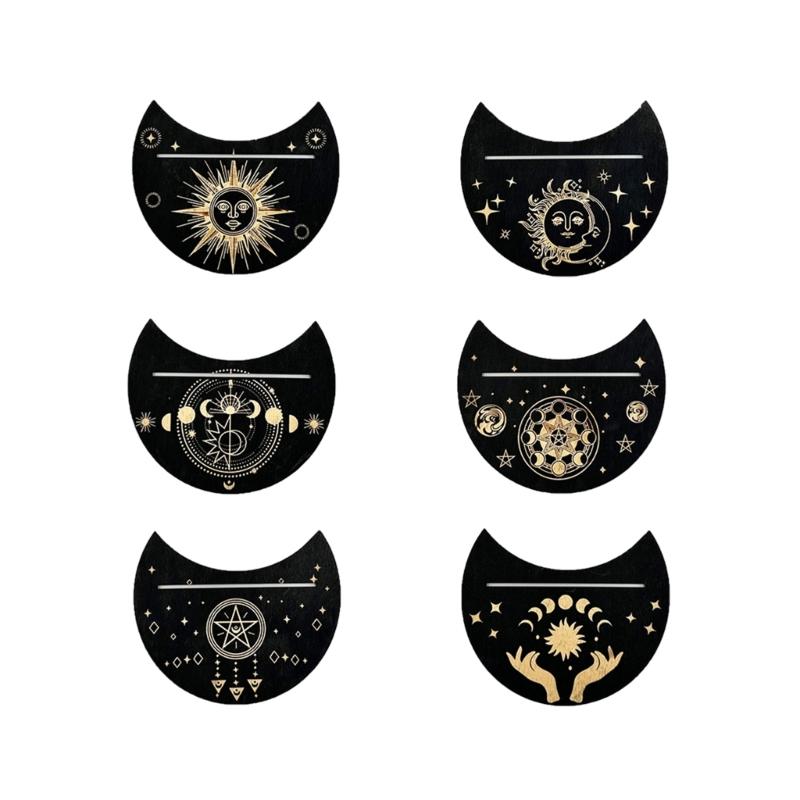 Moon Shape and Rectangle Cards Holder for Witch Divinations Tools Wood Tarot Cards Stand Holder Moon Phases Altar Base