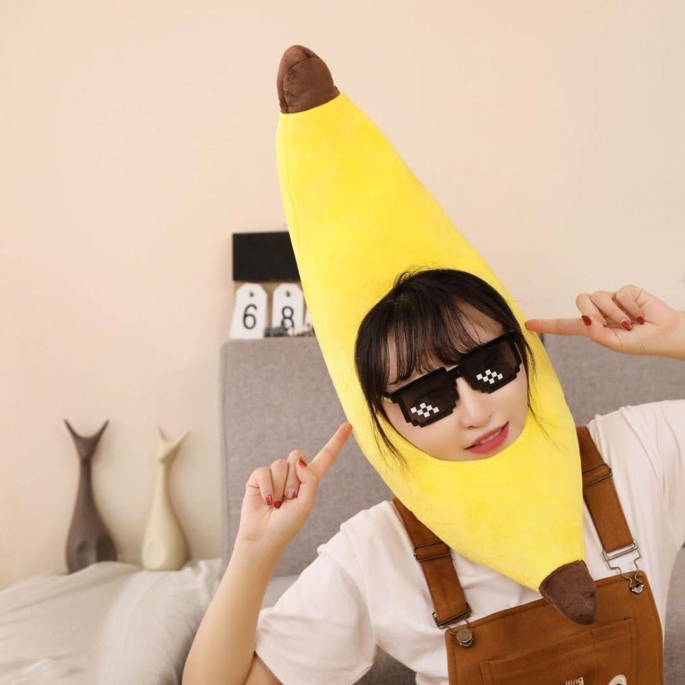 Cute Yellow Banana Cap Creative Banana Head Cover Gift Plush Fruits Hat Carnivals