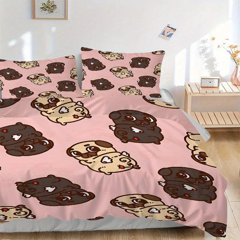3pcs Pug, Cute Bedding Set, Breathable and Soft, Suitable for Bedroom Decor (1*Duvet Cover + 1/2*Pillowcases, No Core) yy250821123