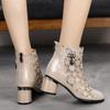 Женские модные газовые сапоги со стразами, дышащая обувь из сетчатой ​​ткани на толстом квадратном каблуке и молнии