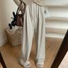 Petite High-Waisted Wide-Leg Sweatpants for Women - Autumn/Winter, Drape Style, Floor-Length, Small Size, Soft, Casual, 145XS.