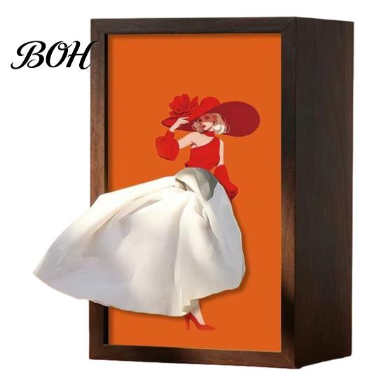 High-end Home Decor Tissue Box Walnut Wood Box, with Artistic Ballet Dancer Skirt Design, Creative Dress Design Multipurpose Paper Towel Holder