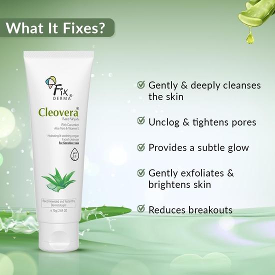 Fixderma Cleovera, гель для умывания с алоэ вера и витамином E | Гель для умывания с алоэ вера для лица | Средство для умывания и очищения лица | Средство для умывания для сухой кожи (Для всех типов кожи)