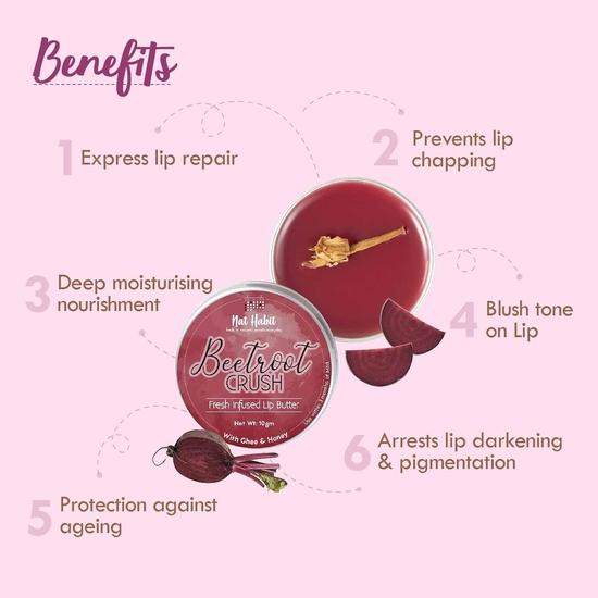 Nat Habit Beetroot Rose Fresh Lip Scrub (12g) и бальзам для губ (10г) Для темных, сухих и потрескавшихся губ - Combo ForWomen & Men, Natural Pink Lips
